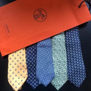 送料無¥1〜 エルメス ネクタイ 未使用近い含む5本セット まとめて！HERMES シルク製 パンダ柄 リーフ柄 卸