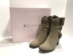 ■【YS-1】 銀座ダイアナ DIANA ショートブーツ ■ 23.5cm ヌバック グレーカーキ系 × ブラウン系 ヒール高6.5cm 【同梱可能商品】■D