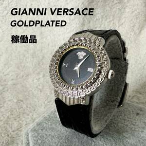 1円〜 ほぼ未使用級 稼働品 GIANNI VERSACE ジャンニヴェルサーチ クオーツ 腕時計 G20 GOLDPLATEDシルバー 