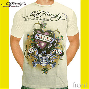 Ed Hardy Mens Basic Crew Neck　エドハーディー　メンズ　ベーシック　クルーネック　ラブキル　Mサイズ　Tシャツ　ベージュ　ed-99