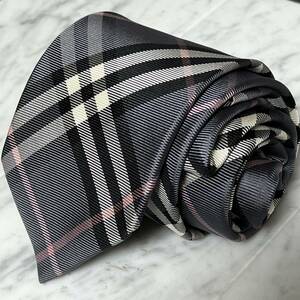 【美品】 999円～ BURBERRY ネクタイ ノバチェック柄 グレー ブラック ホワイト （GB3）