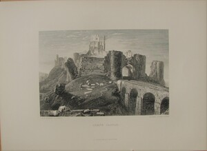 ターナー,エングレービング,TURNER GALLERYの一枚「CORFE CASTLE.」超希少品,19世紀銅版画,シートのみ