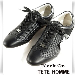 新品1円～★定価1.3万 Black On TETE HOMME テットオム レザー ローカット きれいめ カジュアルスニーカーシューズ 25.5cm 黒 ◆9260◆