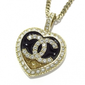 シャネル CHANEL ネックレス ABB650 B14145 NR576 - 金属素材×ラインストーン ゴールド×黒×クリア ハート C23B 美品 アクセサリー（首）