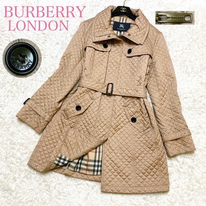 ★大きいサイズ★ 美品 BURBERRY LONDON バーバリーロンドン キルティングコート ベルト ノバチェック 三陽商会 46　3L