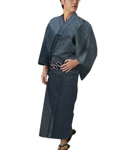 浴衣 男性用 しじら織 黒縞 綿85％ 麻15％ Lサイズ ゆかた単品 新品（株）安田屋 NO24909-3