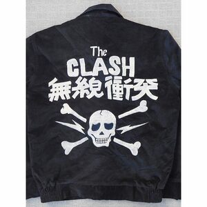 「The CLASH / 無線衝突」刺繍ジャケット・黒/ブラック・36・即決／ザ・クラッシュ,ベロア,ベルベット,別珍,パンク,バンド,スカジャン