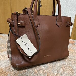 タグ付き BURBERRY バーバリー ハンドバッグ レザー 2way ショルダーバッグ ノバチェック 現行タグ ブラウン