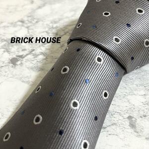  美品　BRICK HOUSE ブリックハウス　ブランドネクタイ シルク100％ 絹　グレー　水玉　ジャガード　ビジネススーツ　ハイブランド