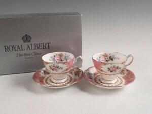 ◇堂◇ROYAL ALBERT ロイヤル アルバート 色絵 薔薇 カップ ソーサー 一対 無傷完品 62s286