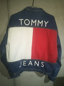 90s ヴィンテージ オリジナル 本物 Tommy Hilfiger Big Flag デニム ジャケット トミーヒルフィガー 確実 正規品 ヴィンテージ L