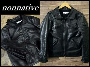 送無 美品 定価99,540円 nonnative ノンネイティブ NN-J1801 DWELLER JACKET STEER HIDE ステアハイド レザー スポーツ ジャケット 黒 1