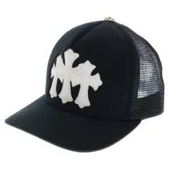 CHROME HEARTS (クロムハーツ) TRUCKER CAP セメタリークロス レザーパッチトラッカー メッシュキャップ 帽子 ブラック/ホワイト/シルバー