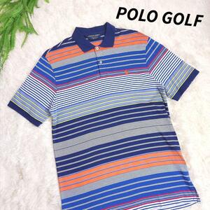 POLO GOLF ロゴ刺繍・マルチボーダー 半袖ポロシャツ・ピマコットン 表記サイズM 青オレンジ白など ゴルフ メンズ81197