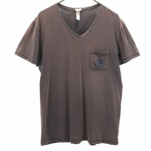 ディーゼル 半袖 Vネック Tシャツ XL ブラウン DIESEL ポケT メンズ