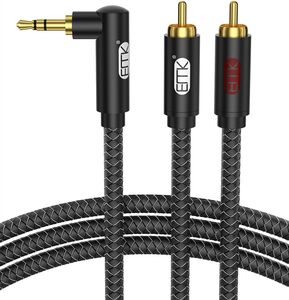 1M rca 3.5mm 変換ケーブル EMK 90度 3.5 mm (オス) to 2RCA (オス)ステレオミニプラグ変換ケー