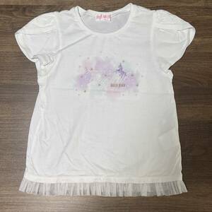 ◎メゾピアノ (mezzo piano) メゾピアノ パフスリーブ Tシャツ ユニコーン レース フリル 130