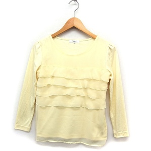 ナチュラルビューティーベーシック NATURAL BEAUTY BASIC シフォンティアード カットソー Tシャツ 半端袖 丸首 無地 M 黄 /FT23 レディース