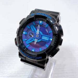 121【中古】CASIO G-SHOCK Hyper Colors ハイパーカラーズ ビッグフェイス GA-110HC ブラック 文字盤パープル×ブルー 動作未確認 現状品