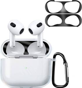 AirPod 3 ケース クリア【ダストガード付き（ブラック）】 対応 AirPods 3 イヤホン TPU素材 ケース クリアケース& ブラックーダストガード