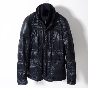 5-DA001【美品】モンクレール MONCLER JPタグ レザーワッペン ダウンジャケット ブラック 1 正規品 メンズ