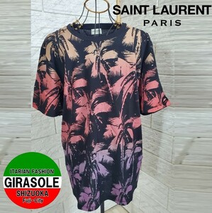 新品 未使用 正規品 SAINT LAURENT PARIS ビスカス柄 Tシャツ サンローランパリ 綿 コットン100％ 黒 総柄 メンズ M