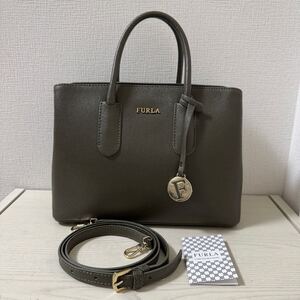 【値下げ】【新品同様】FURLA フルラ TESSA S テッサ S 2WAY トートバッグ　カーキ　レザー　ショルダーバッグ　ハンドバッグ