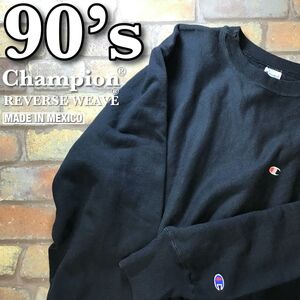 ★BIGサイズ★90′s vintage★MEXICO製★美品★【Champion Reverse Weave】刺繍タグ 目付き スウェットシャツ トレーナー【XL】黒 K3-230