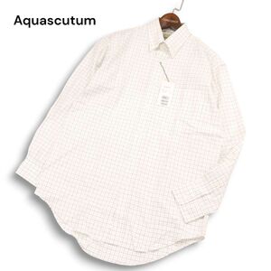 【新品 未使用】 Aquascutum アクアスキュータム 通年 長袖 ボタンダウン チェック シャツ Sz.S　メンズ 日本製　I4T02415_8#C