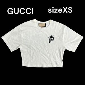 グッチ　GUCCI コットン100 ヤシの木ロゴ　オフホワイトTシャツ　XS、7号