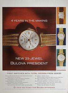 稀少・時計広告！1960年ブローバ 時計広告/Bulova President Watch/Q
