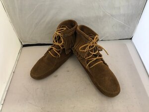 【MINNETONKA】ミネトンカ　レディス　フリンジショートブーツ　キャメルブラウン　スウェード　24cm　SY02-GIU