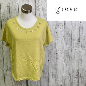 grove★グローブ★ビジュー フラワーモチーフ 半袖 カットソー★サイズM　16-159