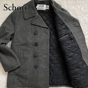 ■極美品/XL相当■Schoot ショット ピーコート ジャケット ウール アウター ブルゾン USA製 裏地キルティング メンズ Pコート ダークグレー