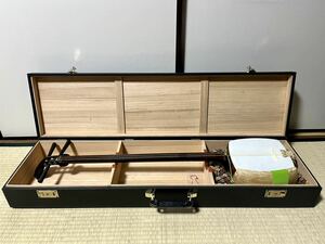 1円〜 三味線 細棹 長唄 金細 子持ち綾杉 紅木 トチ有 メンテナンス済み 桐ハードケース付き