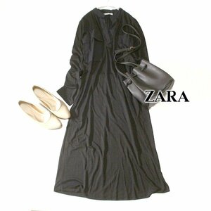 美品 ザラ ZARA Trafaluc 大人可愛い 異素材切り替え ストレッチ ワンピース M 春 秋 合服 24E08