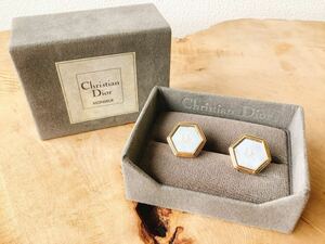 【Christian Dior】クリスチャンディオール　ヴィンテージ　カフリンクス　カフスボタン　ゴールド×シルバー　六角形