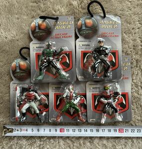 送料無料 非売品 2000年 仮面ライダーダイキャストアクションフィギュア全5種 戦闘員 旧1号 V3 X ストロンガー 一部武器&布製マフラー付き!