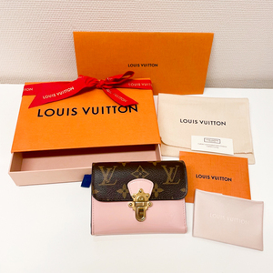 美品 LOUIS VUITTON ルイヴィトン モノグラム ポルトフォイユ チェリーウッド トランクロック 三つ折り財布 箱 専用クロス カードケース付