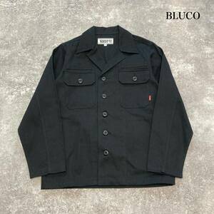 【BLUCO / ブルコ】ヘリンボーン オープンカラー ワークシャツジャケット カバーオール CPOシャツ ミリタリーテイスト ブラック 黒 (M)