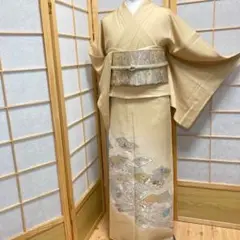 ［0653］色留袖 美品 作家物 平安巻 寿光織 一つ紋 剣花菱 正絹 着物 袷