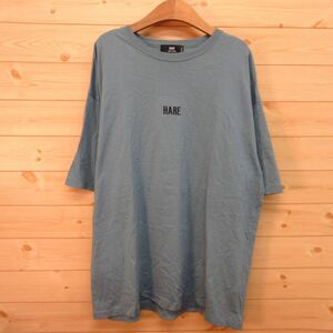 ◎HARE ハレ◆オーバーサイズ Tシャツ 半袖 ワンポイント ロゴ 刺繍◆メンズ 青緑 Mサイズ◆A5382