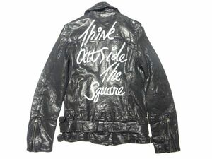 ★良品やぎ革♪moussy マウジー★ペイントダブルライダースジャケット2/165レディースレザージャケット革ジャンパーブラック