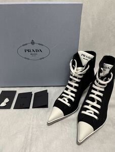 ■極美品■ PRADA プラダ ロゴソックススニーカー 36,5サイズ 23,5cmレディース 三角ロゴ シンセシス ヒール レースアップシューズ