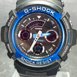 美品 CASIO カシオ G-SHOCK ジーショック AW-591-2A 腕時計 アナデジ クオーツ 多機能 カレンダー ブルー ラバーバンド ブラック ラウンド