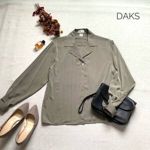 美品☆厳選　定価2万　DAKS　長袖ブラウス　長袖ジャケットシャツ　オリーブ　M~L　フロントデザイン