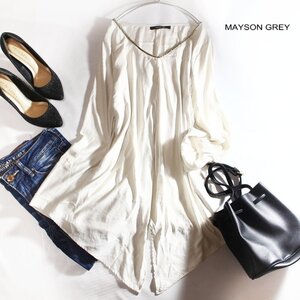 美品 メイソングレイ MAYSON GREY 春 夏 薄手 軽やか ほんのり艶 2way シフォン ロングカットソー デザイン 9号 2 ホワイト 白 ブラウス