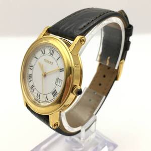 ○G2412-37 GUCCI/グッチ 3針 Date デイト メンズ クォーツ 腕時計 レザーベルト 7200M 稼働品