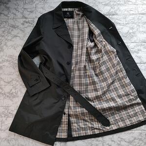 【美品L】BURBERRY BLACK LABEL トレンチコート ノバチェック ベルト ベルテッド ロゴ刻印ボタン グレー バーバリーブラックレーベル