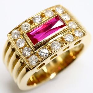 1円〜!!▼K18 天然ダイヤモンド/ルビーリング▼D 約13.4g 約12.2号 diamond ruby ring 指輪 FA5/FA6S633